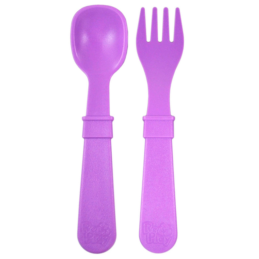 A Re-Play Fork and Spoon - Purple (Lilac) on a white background