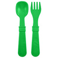 A Re-Play Fork and Spoon - Kelly Green on a white background