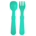 A Re-Play Fork and Spoon - Aqua on a white background