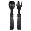 A Re-Play Fork and Spoon - Black on a white background