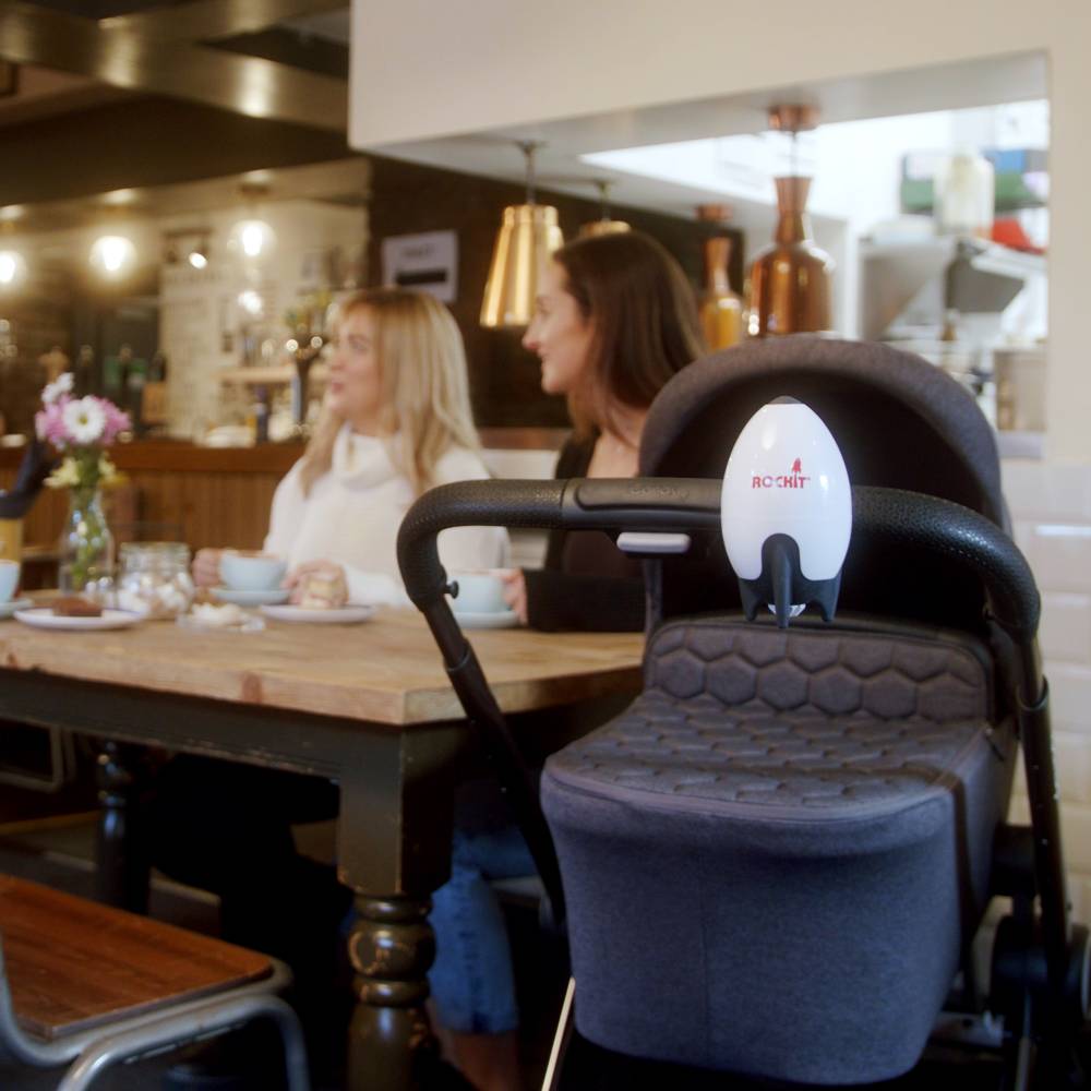 Rockit baby sound machine attached to pram.