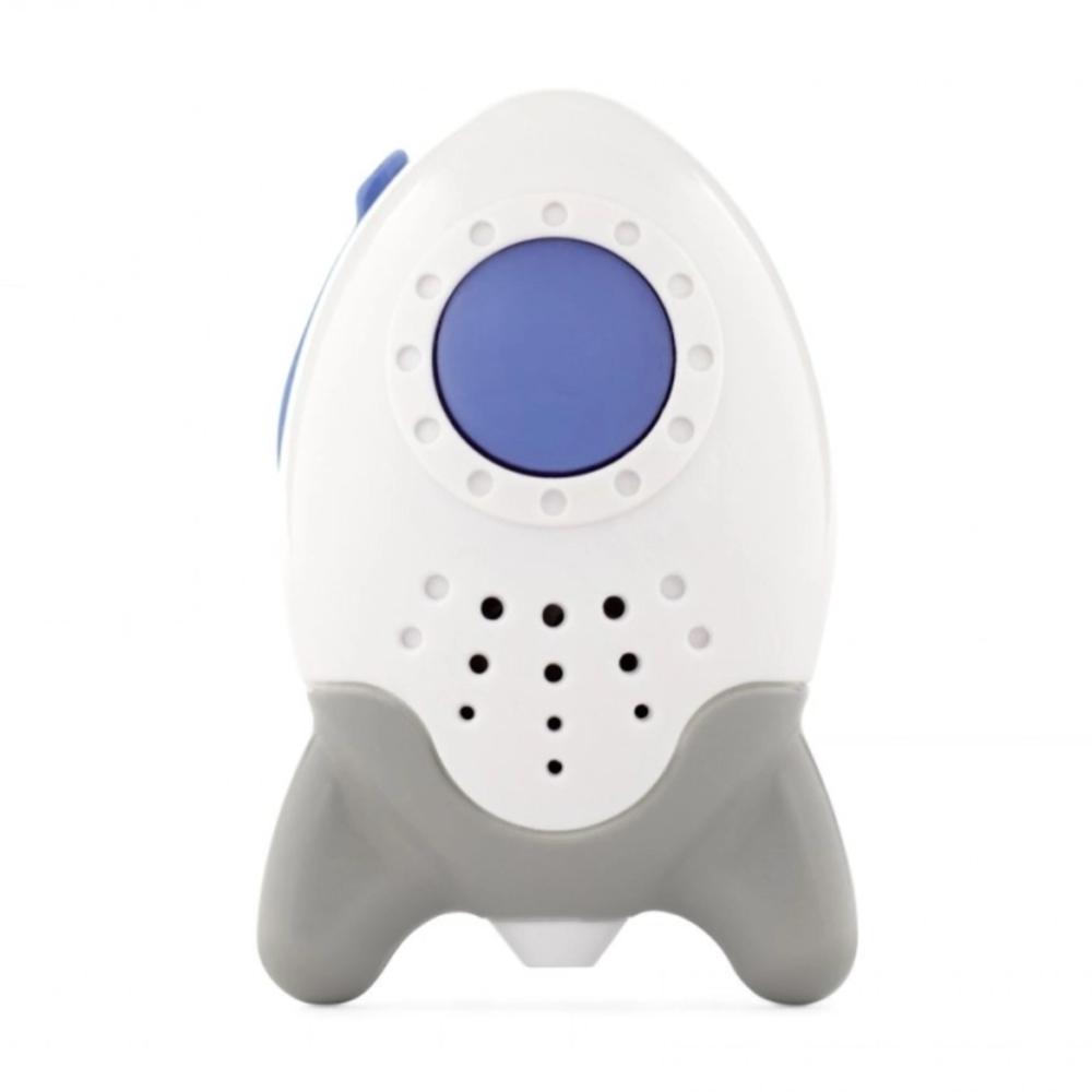 Rocket shaped baby sound machine against white background.