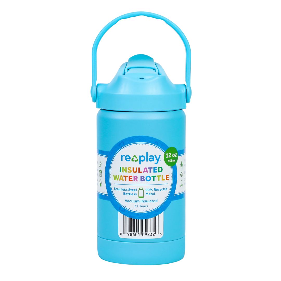 A  Re-Play Insulated Water Bottle - Pool Blue on a white background