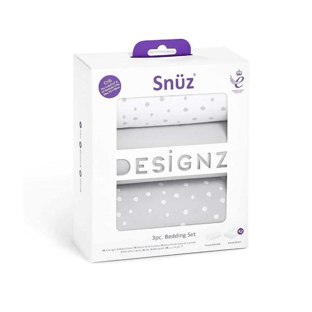 SnuzPod 3 Piece Bedding Set - Grey Spots
