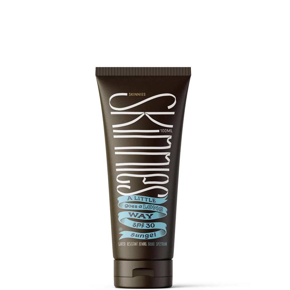 Skinnies sunscreen against white background.