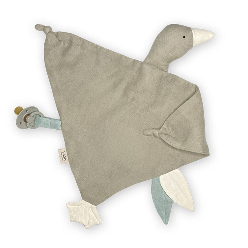 Green Saga Copenhagen goose comforter against white background.