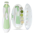 Green and white electric nail care set against a white background 