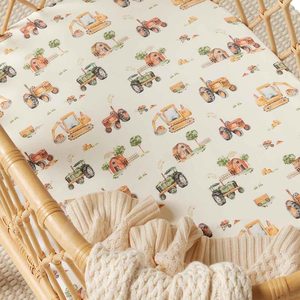 Bassinet Sheet / Change Pad Cover - Diggers & Tractors