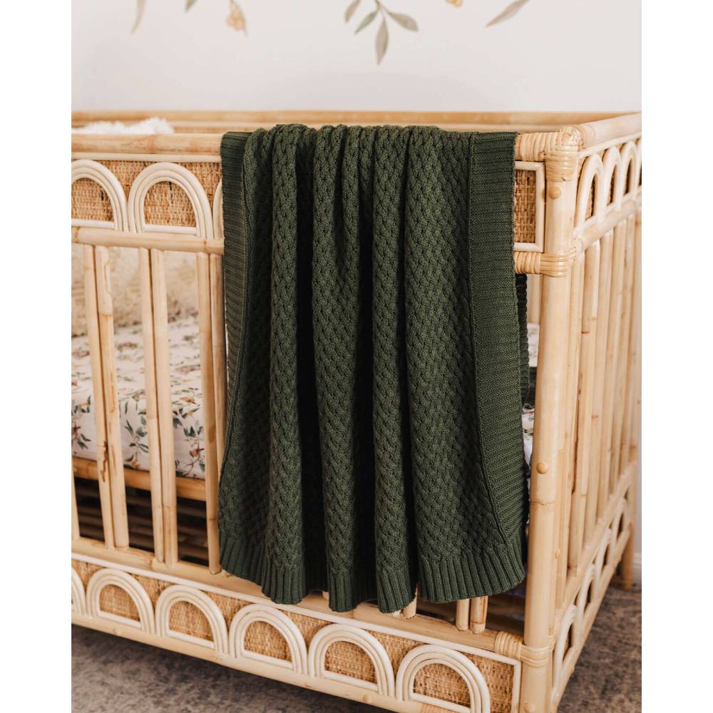 Diamond Knit Baby Blanket - Olive