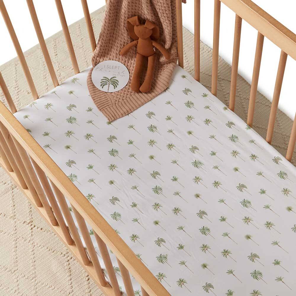 Snuggle Hunny Fitted Cot Sheet - Green Palm
