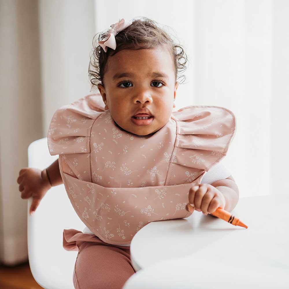 Snuggle Bib with Frill - Dusty Rose Flower