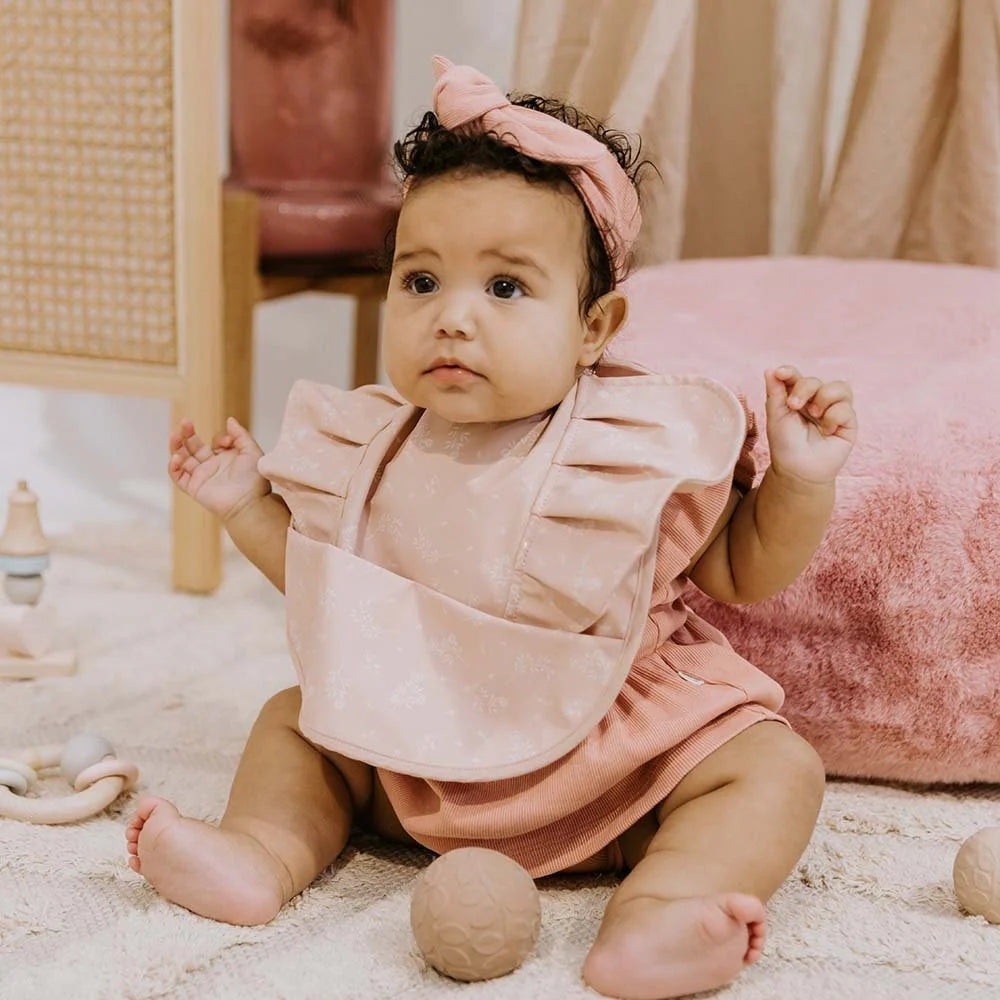 Snuggle Bib with Frill - Dusty Rose Flower