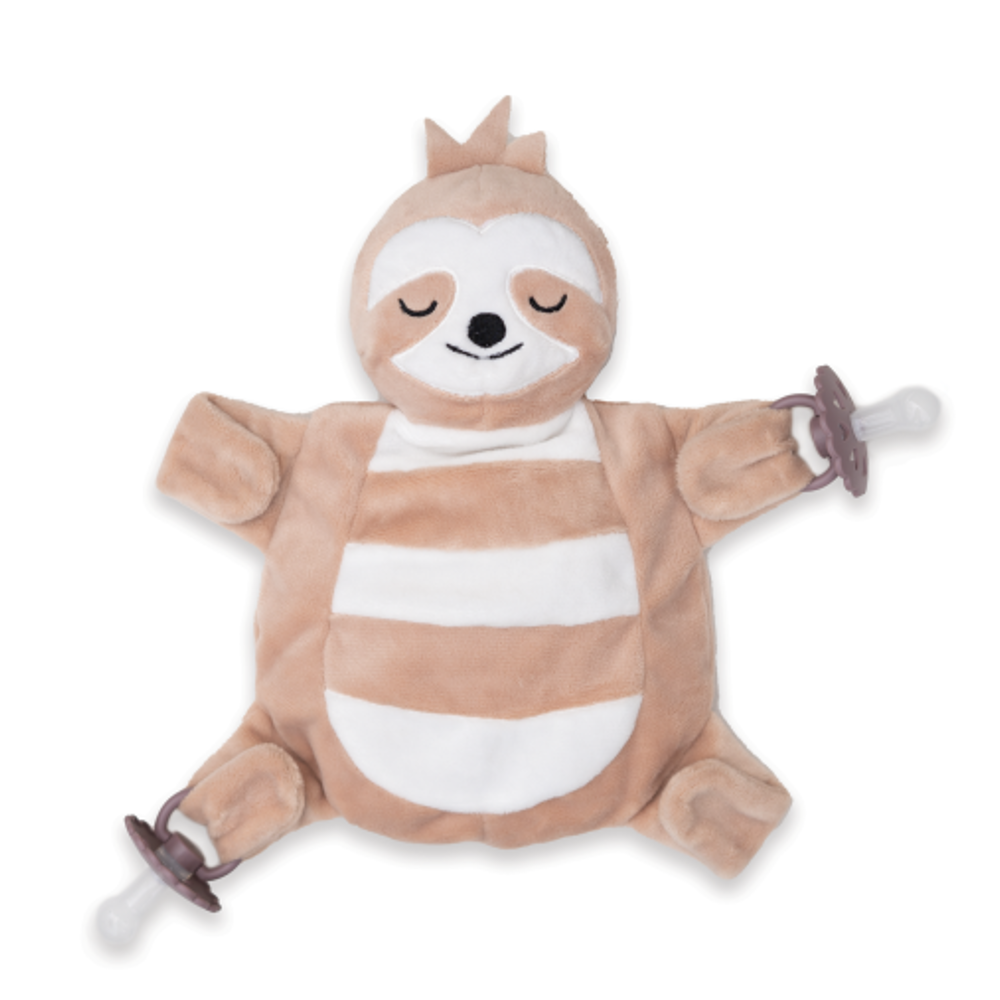 Brown sloth Sleepytot comforter against white background.