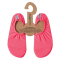 Neon Pink slip-free shoes on a hanger with product details and slipfree branding