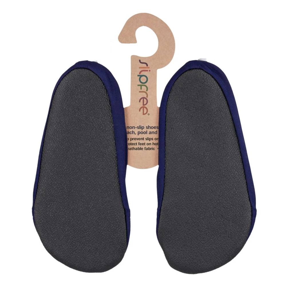 Dark Gray water shoe insoles with blue edges on a white background