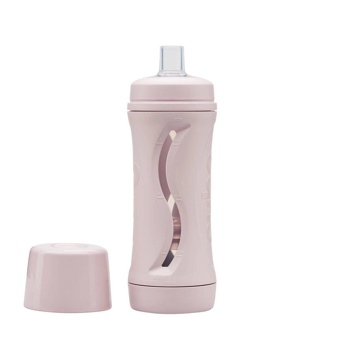 Pink food bottle with a unique design on a white background
