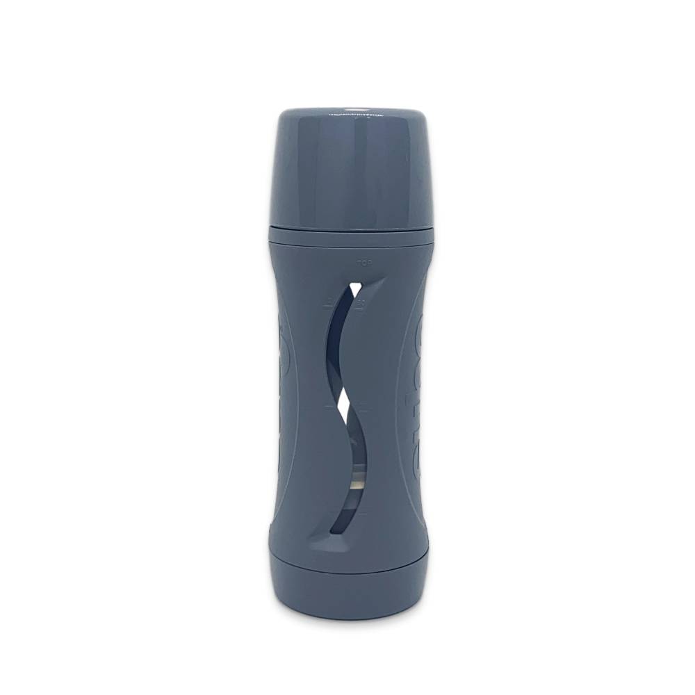 Gray food bottle on a white background