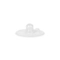 Clear silicone baby bottle valve on a white background