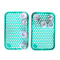 Turquoise silicone mesh cleaning pouch on a white background