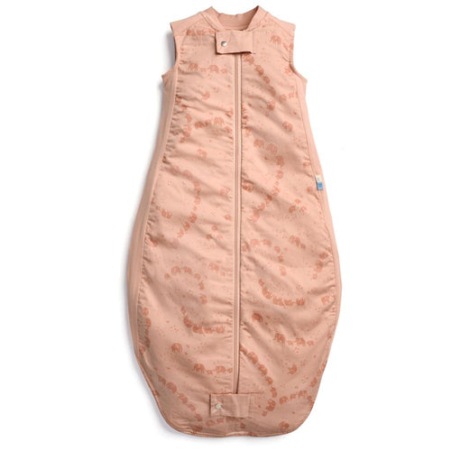 Pink baby sleeping bag with floral pattern on a white background