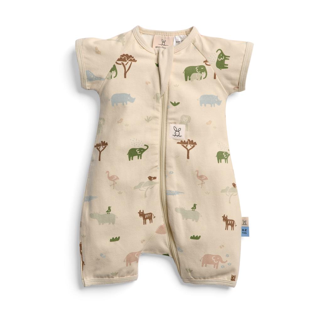 Baby romper with animal pattern on a white background