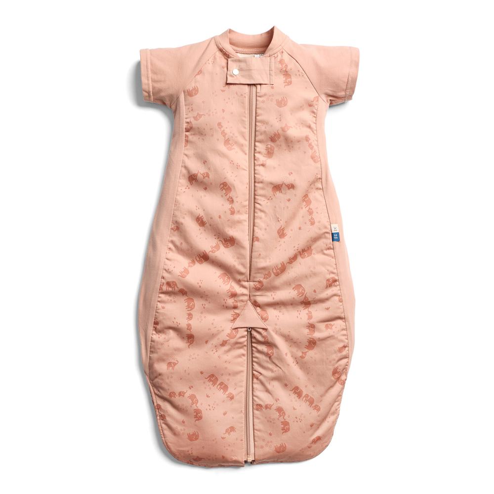 Pink baby sleeping bag with subtle pattern on a white background