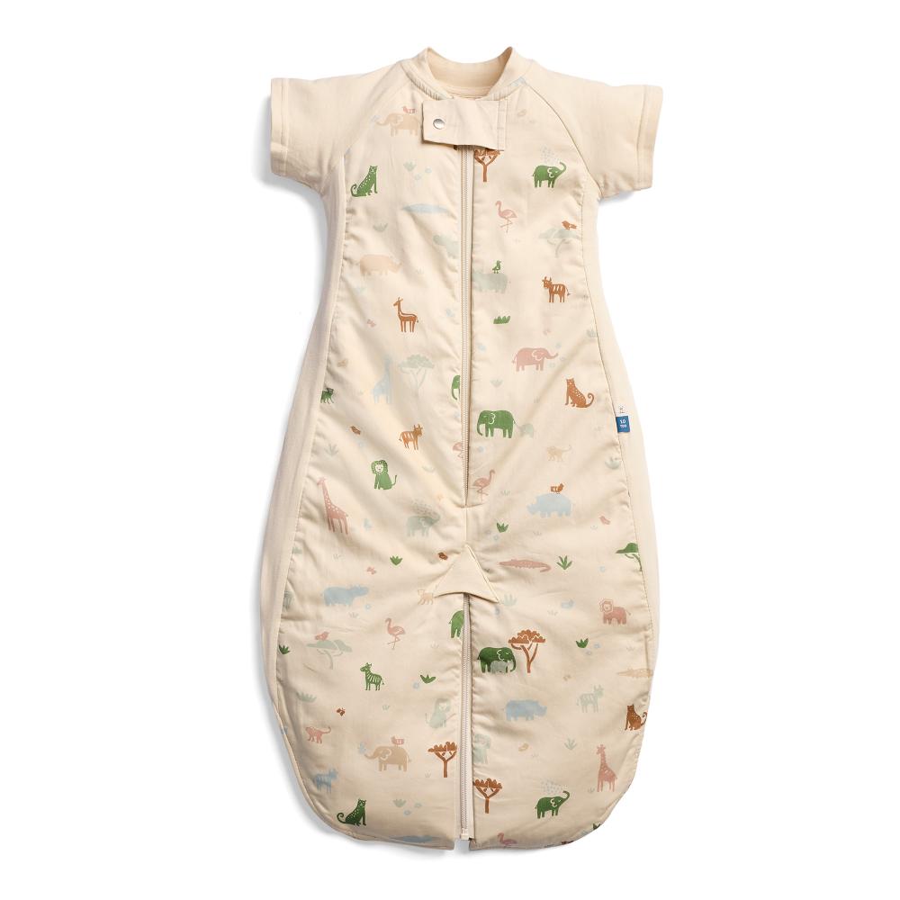 Baby sleeping bag with animal pattern on a white background