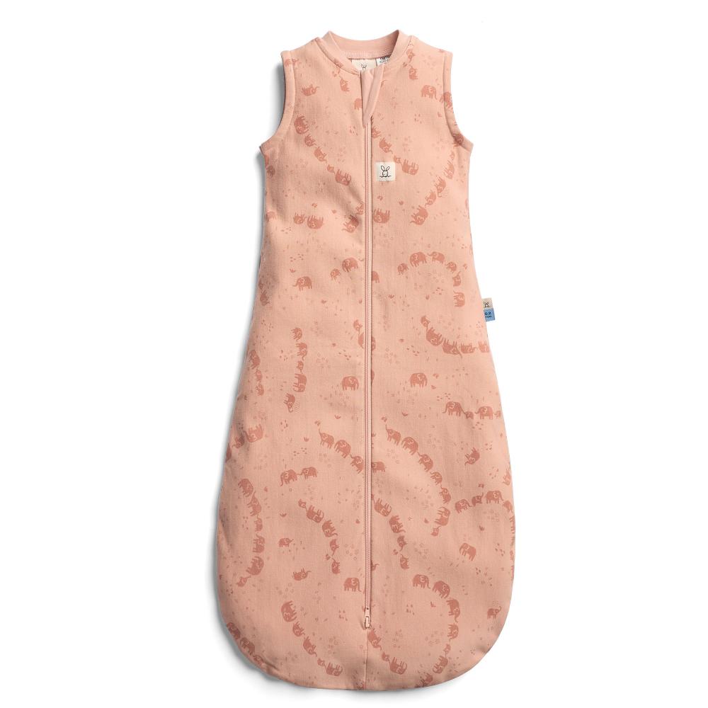 Pink sleeveless wearable blanket with elephant pattern on a white background