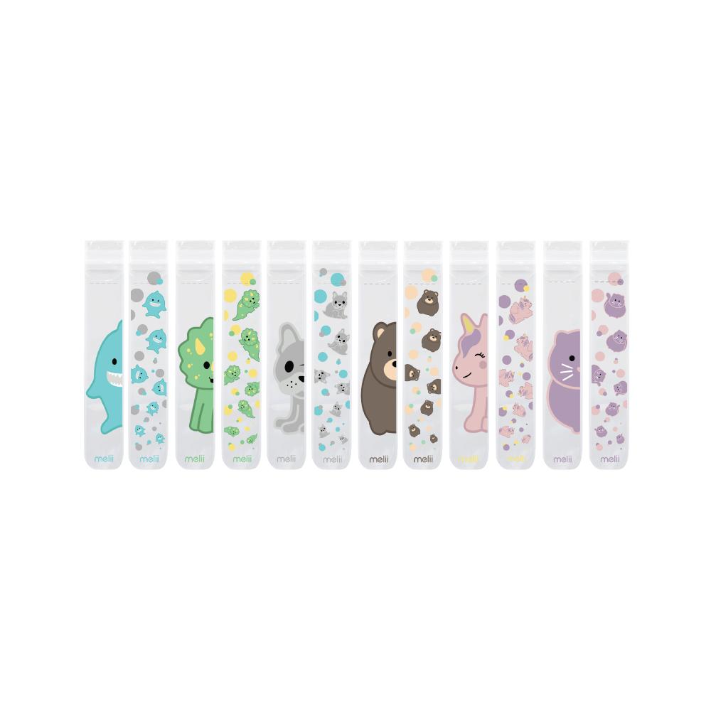 Set of 10 colorful EVA ice pop moulds with animal designs on a white background