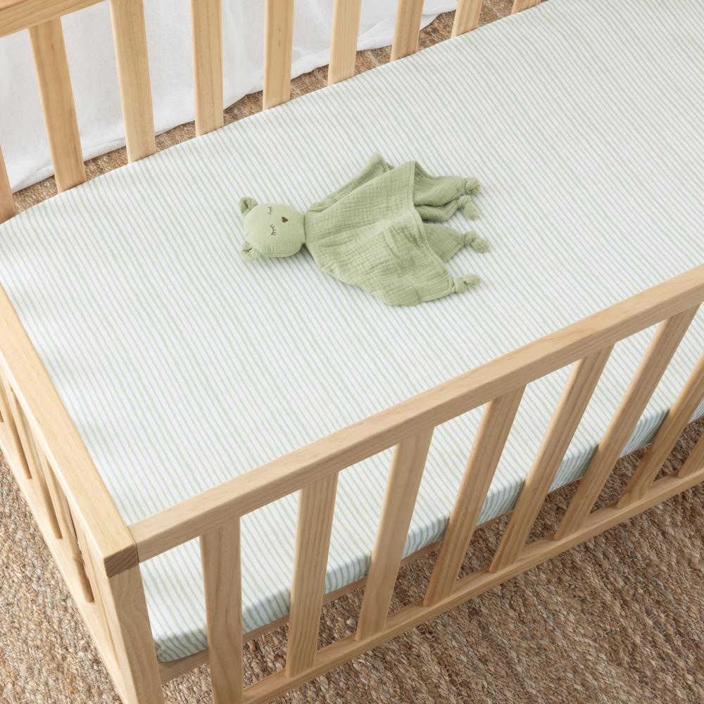 Cotton Cot Fitted Sheet - Scribble Stripe Green