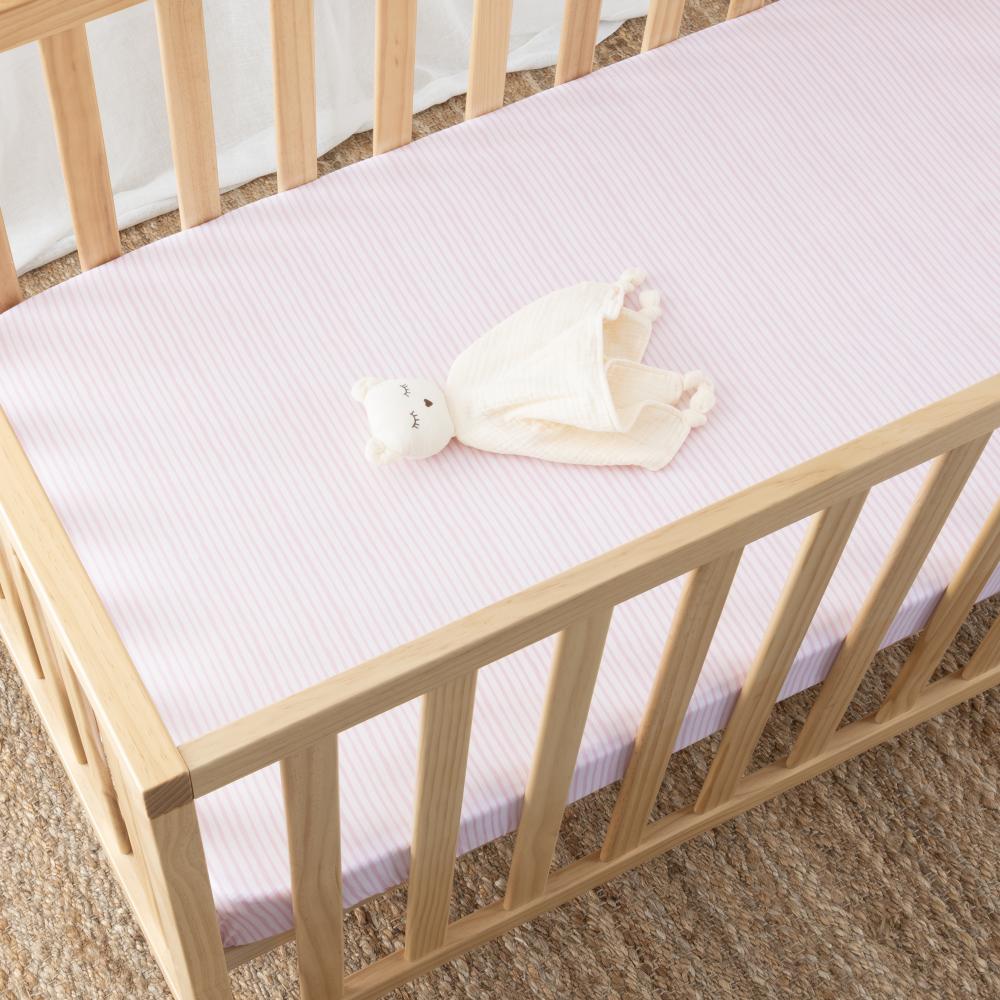 Cotton Cot Fitted Sheet - Scribble Stripe Pink