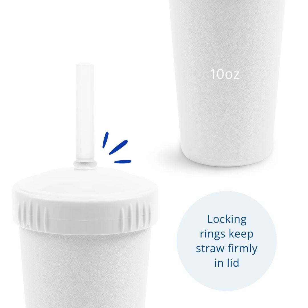 Straw Cup with Silicone Straw - White