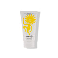 White Noody sunscreen bottle against white background.