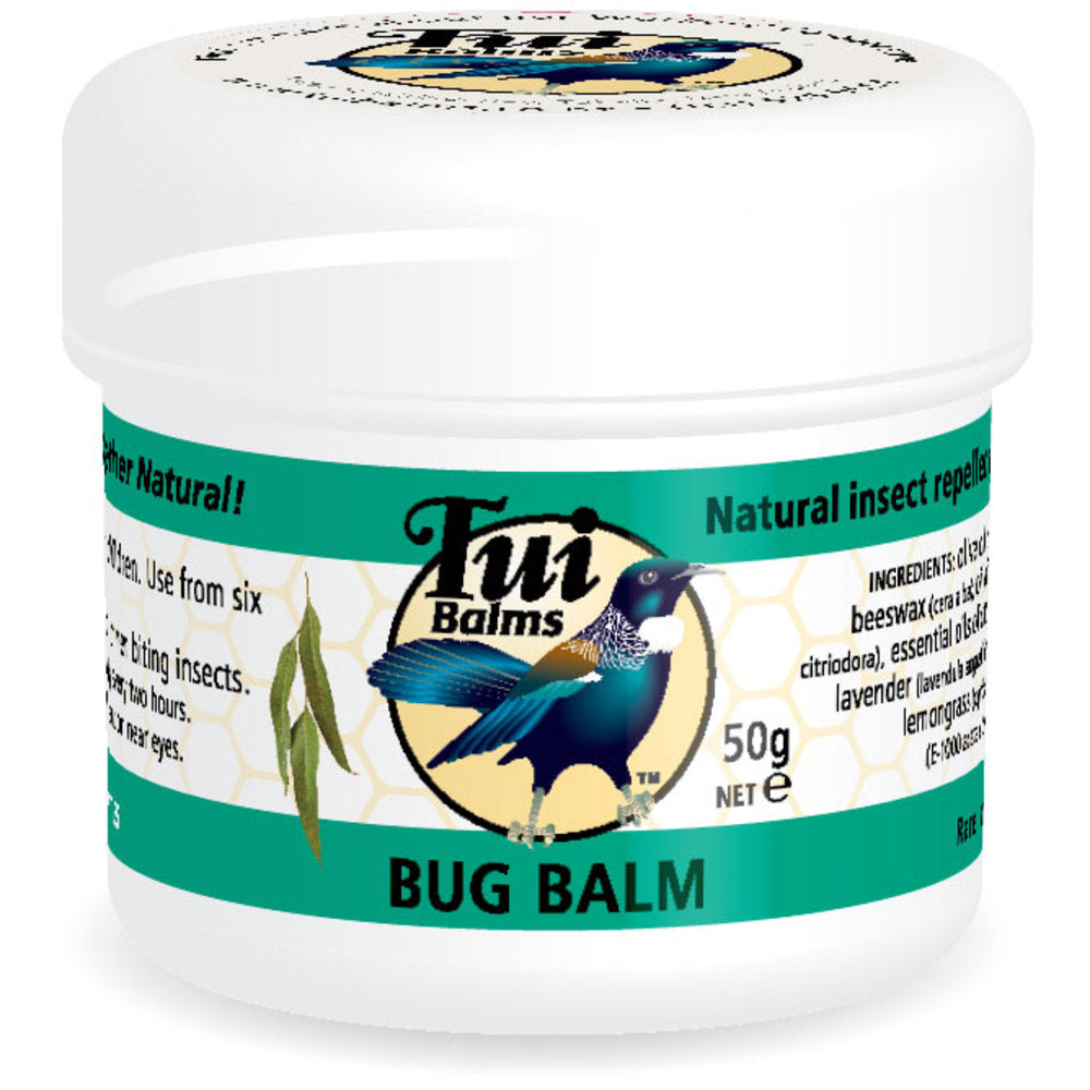 White Tui balm pot against white background.