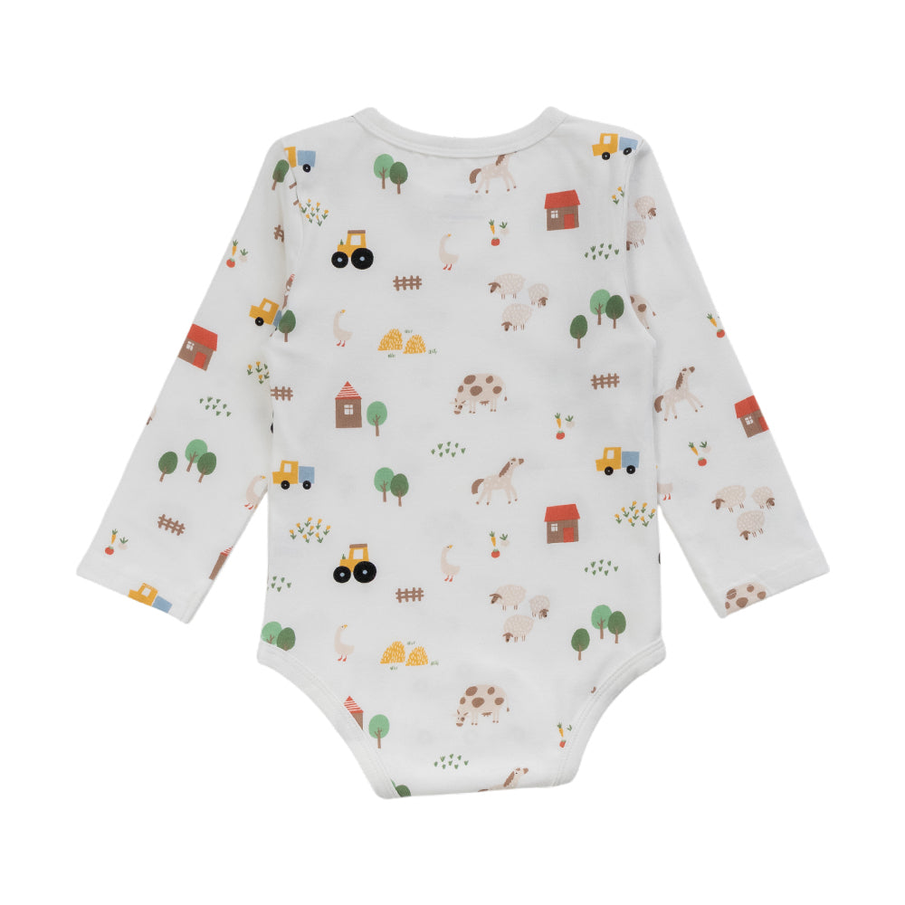 Organic Cotton Long Sleeve Bodysuit - Farmyard