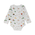 Organic Cotton Long Sleeve Bodysuit - Farm Yard on a white background. Whitewith an all over farm print. 