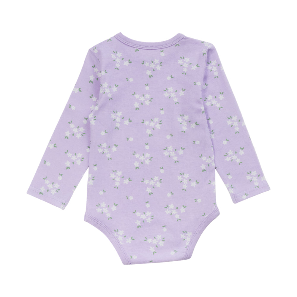 Organic Cotton Long Sleeve Bodysuit - Lilac Daisy