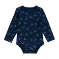 Organic Cotton Long Sleeve Bodysuit - Sailboat on a white background. Navy Blue with an all over sailboat print. 
