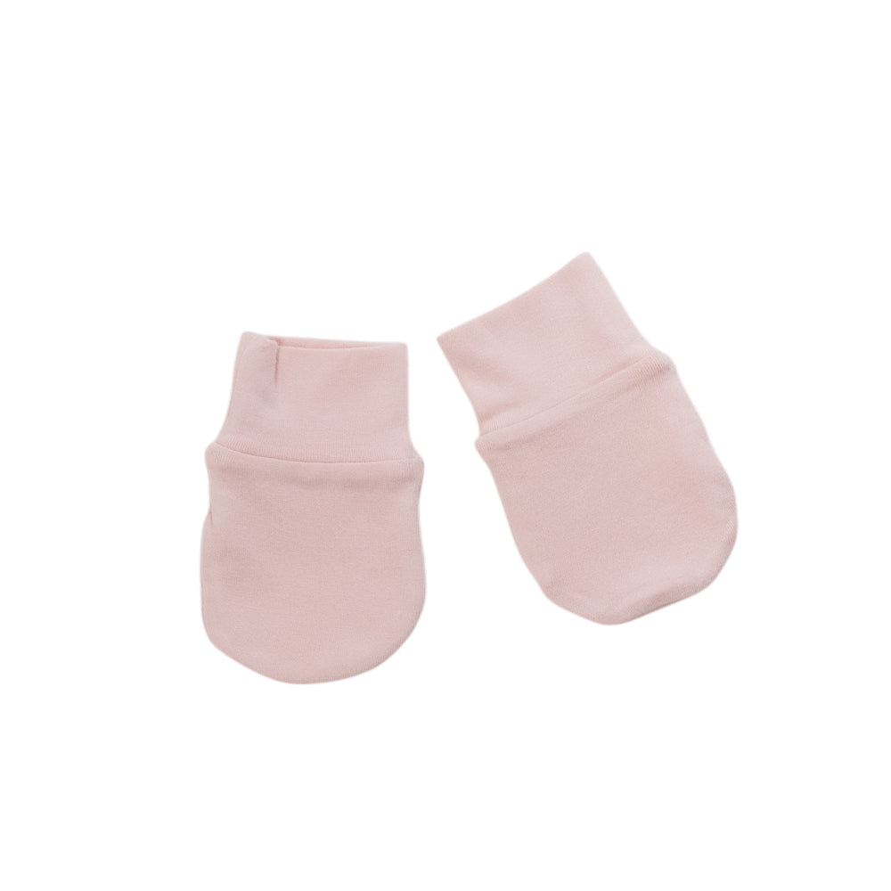 Organic Cotton Newborn Mittens - Blush Pink on a white background. 