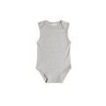 Grey organice cotton sleeveless baby bodysuit on a white background