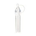 Clear silicone colostrum collector on a white background