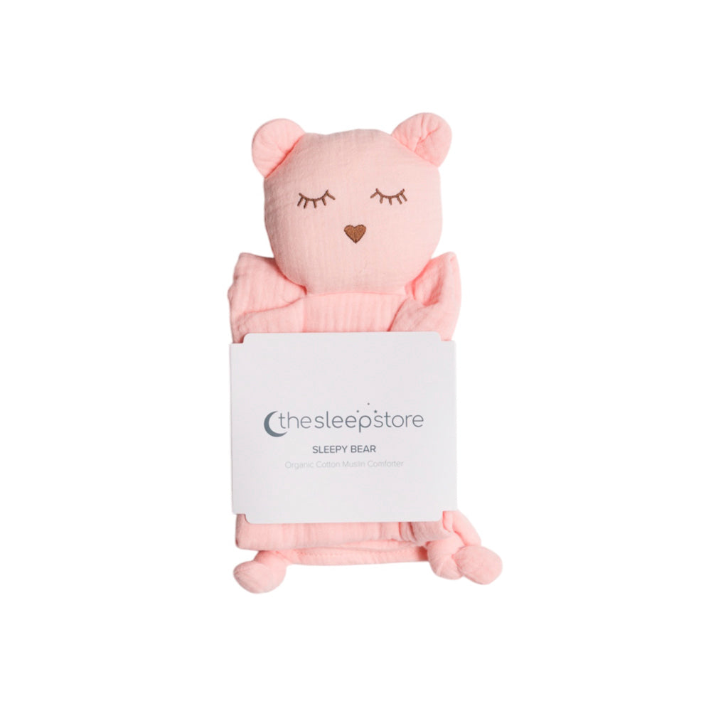Sleepy Bear Muslin Comforter - Blush
