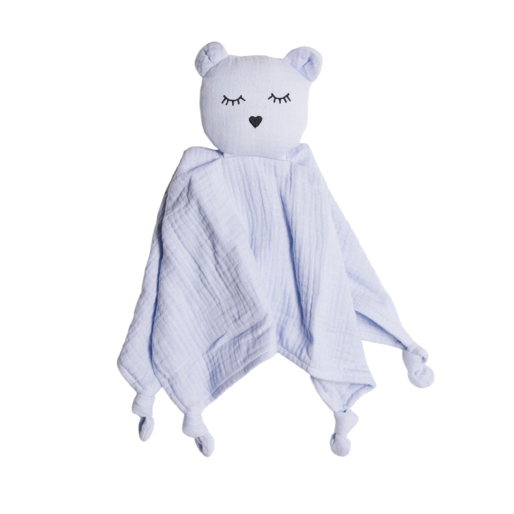 Bear-shaped cotton muslin comforter with a soft texture on a white background
