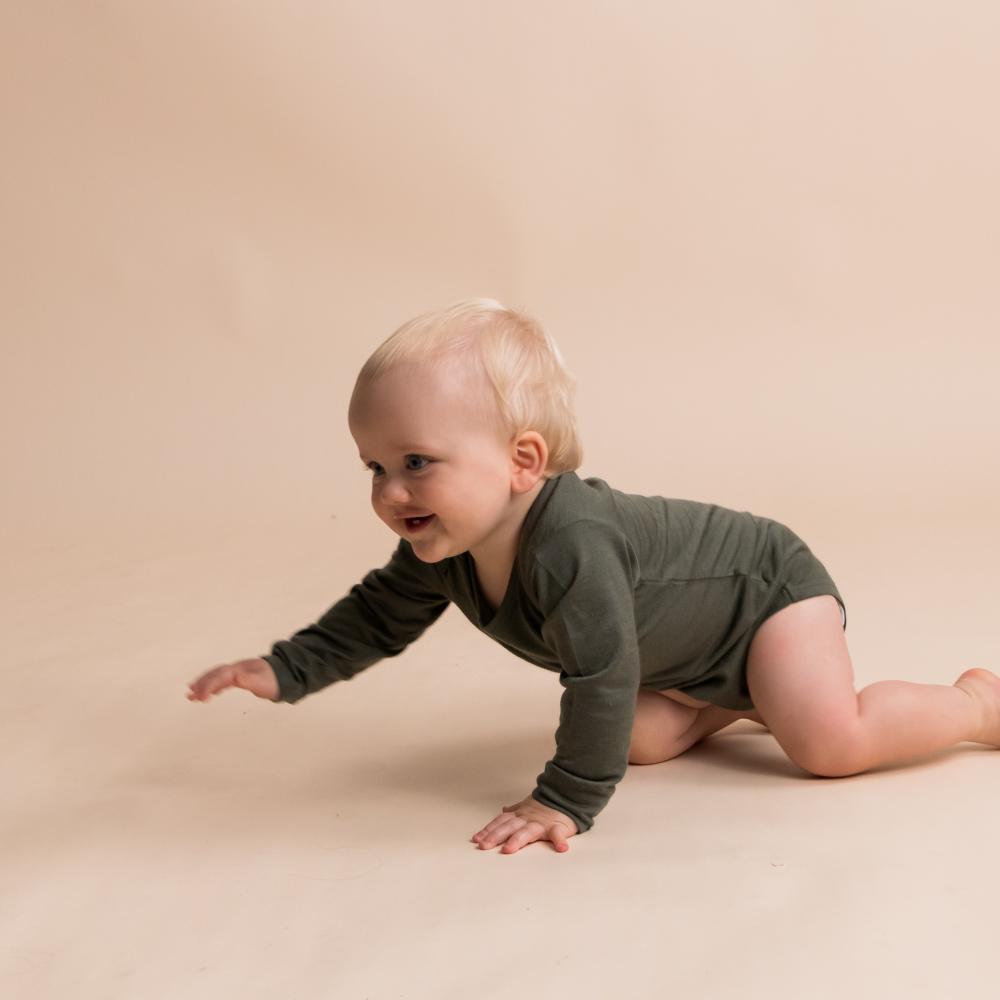 All Seasons Merino Long Sleeve Bodysuit - Milk/Elephant