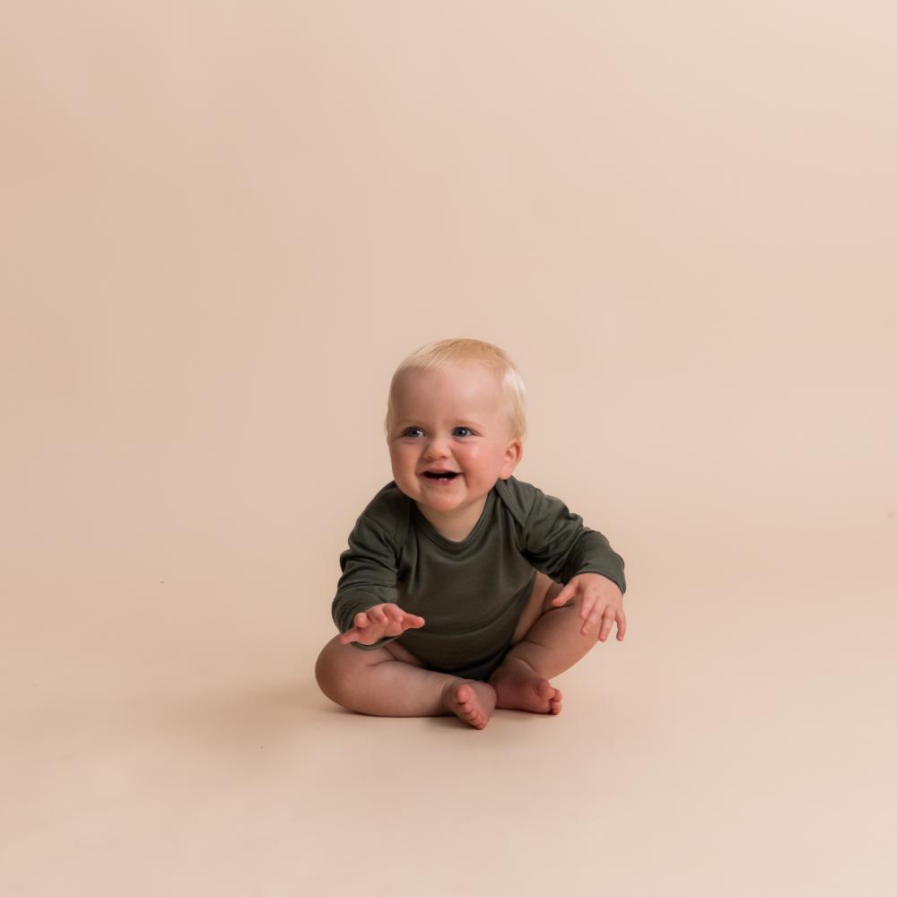 All Seasons Merino Long Sleeve Bodysuit - Milk/Elephant