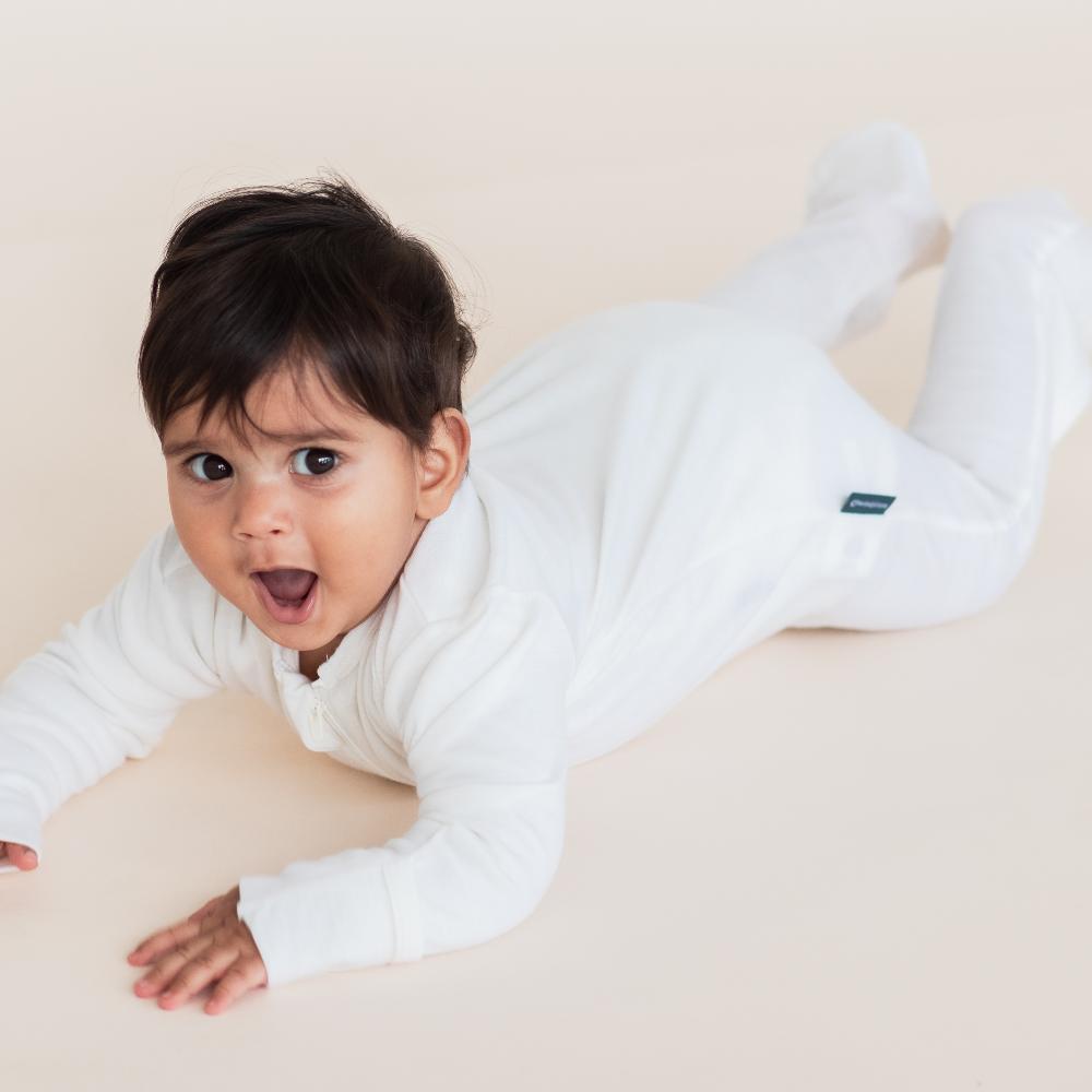 Merino Jersey Footed Zipsuit - Cream