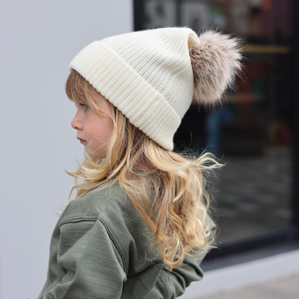 Merino Knit Pompom Beanie - Natural