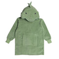 Green Towelling Hoodie with a dino hood and front pocket on a white background