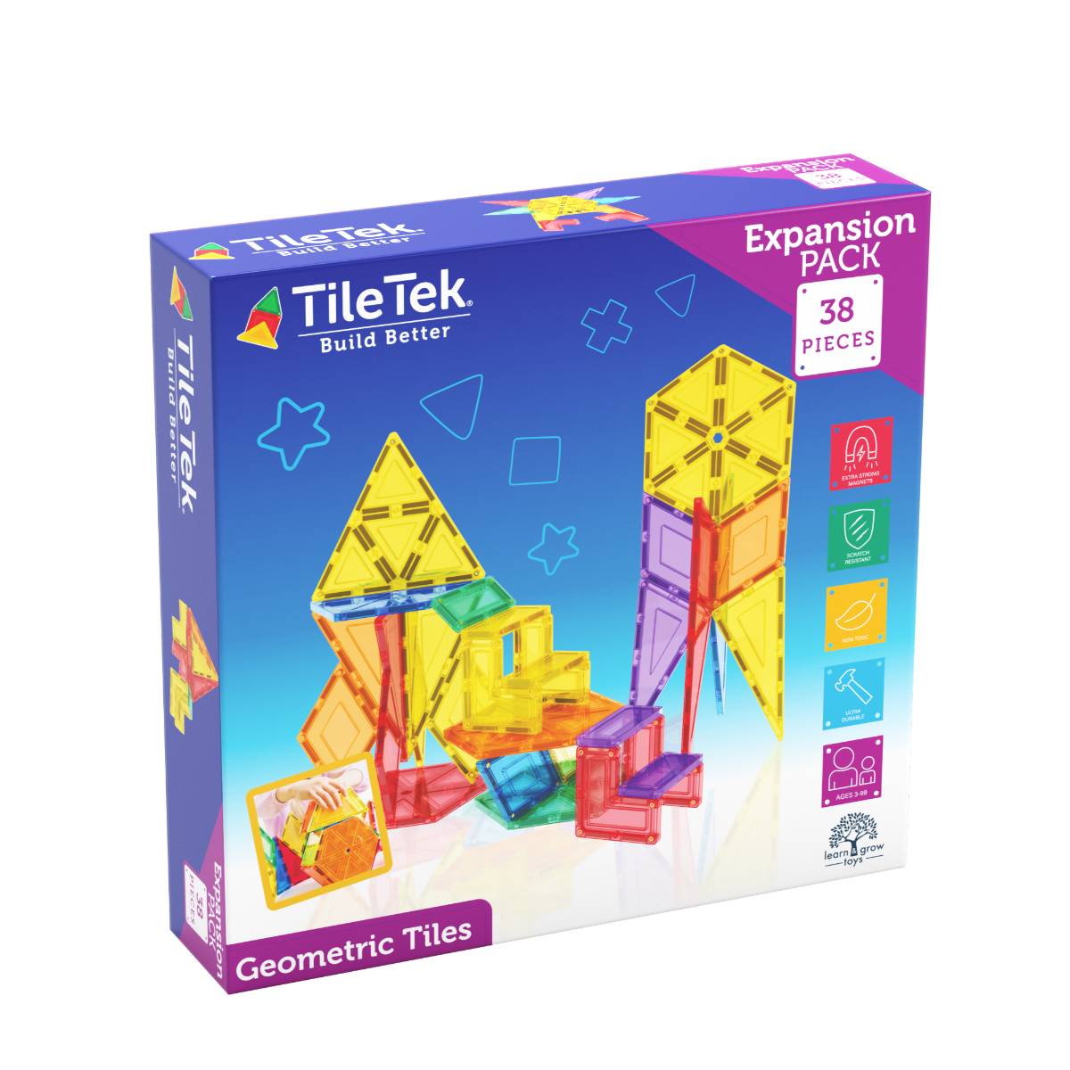 Tile Tek geometric tiles expansion pack box with colorful tiles on a white background