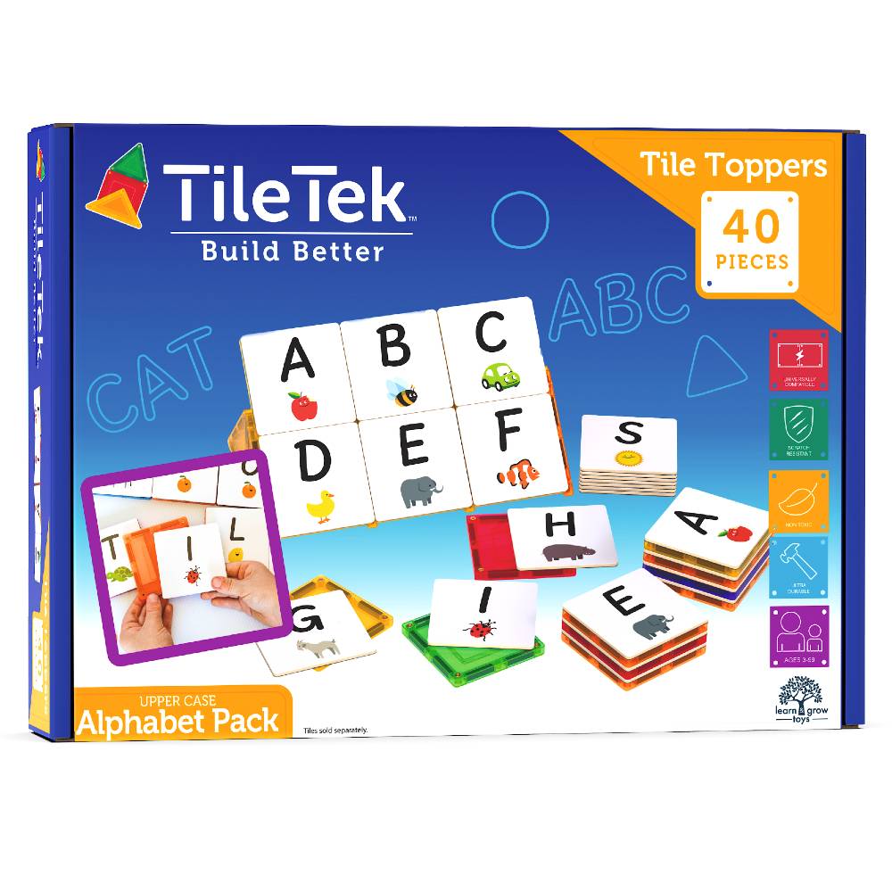 Tile Tek Toppers Upper Case Alphabet on a white background.